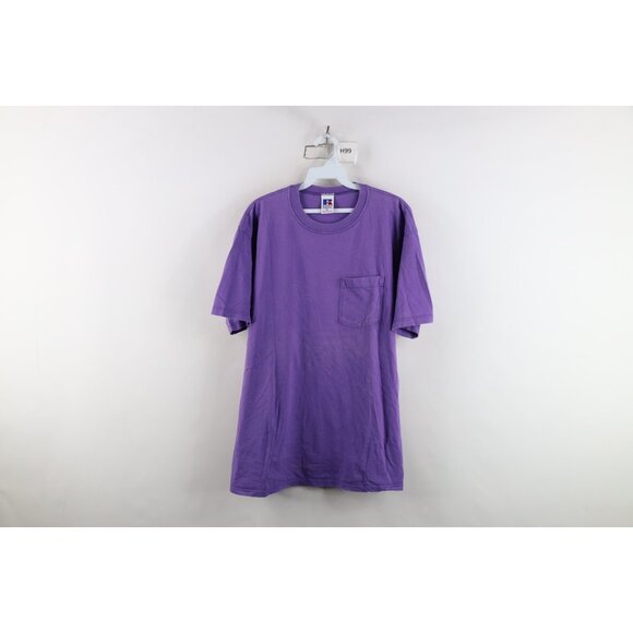 Vintage 90s Russell Athletic Mens XL Faded Blank Short Sleeve Pocket T-Shirt USA - Picture 1 of 14